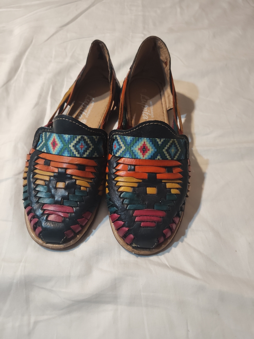 Women’s Multicolor Woven Leather Slip-On Loafers - Tribal Pattern